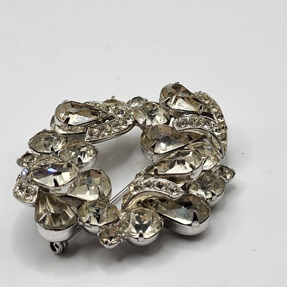 Vintage EISENBERG Clear Rhinestone Brooch Pin Costume Jewelry Silver Toned  2in - Picture 6 of 6